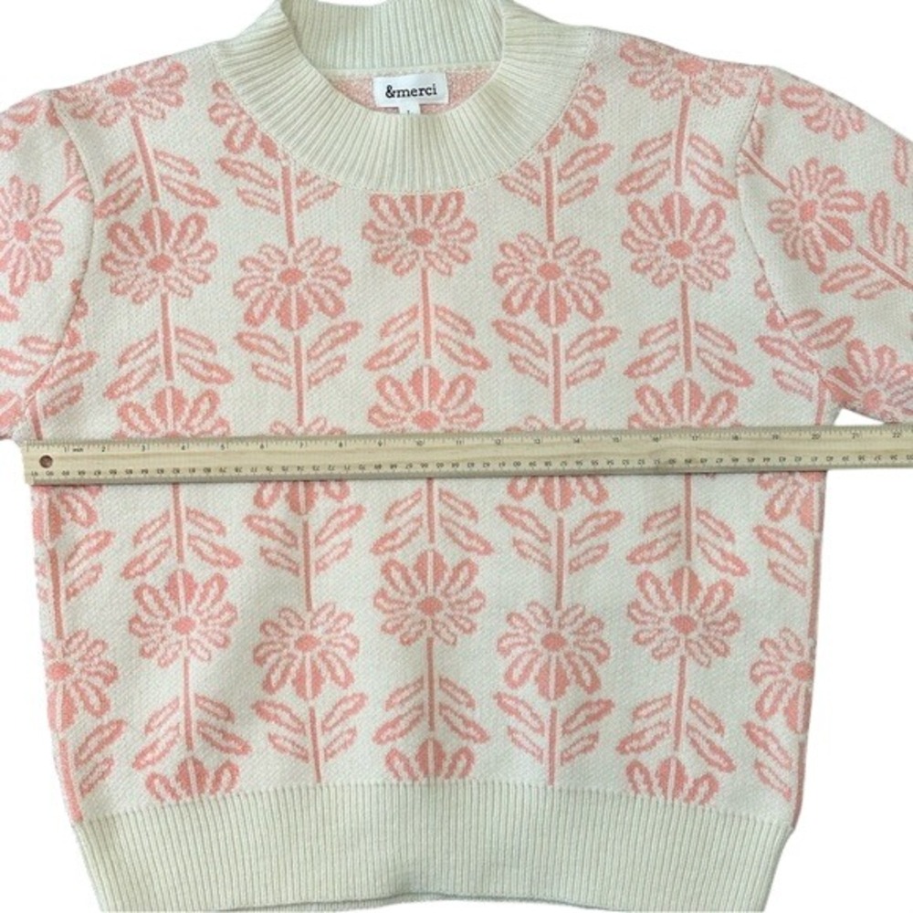 NEW &merci Women's Size L Apolline Floral Apricot Crush Knit Sweater Pink  Cream - Picture 8 of 12